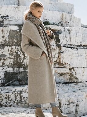 Peruvian Connection Kotzebue Alpaca Coat XL Oatmeal Beige Hood Oversized Design